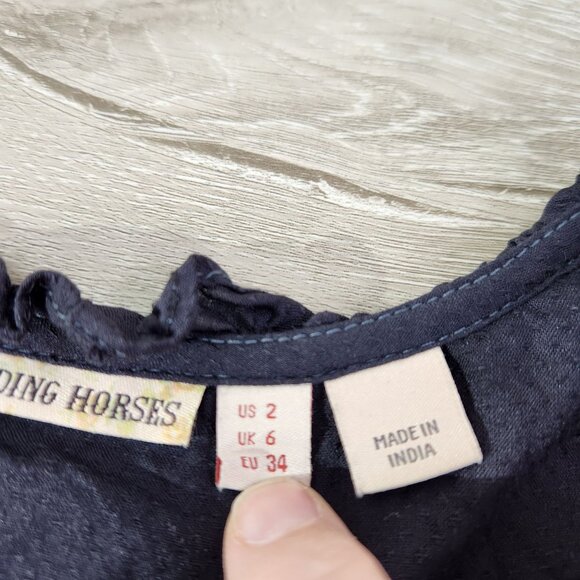 Anthropologie Holding Horses Black Ruffle Neck Pleated Viscose Blouse Size 2 - Picture 12 of 14